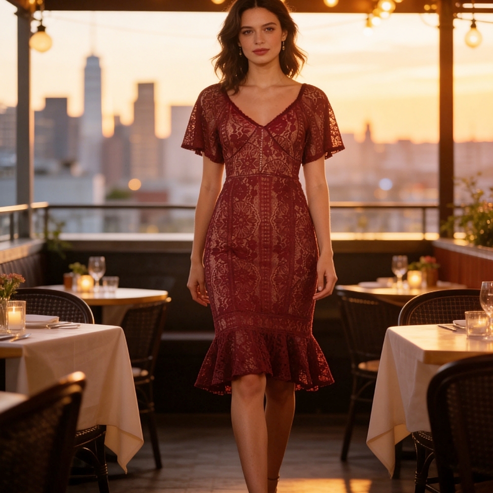 Elegant Burgundy Lace Dress